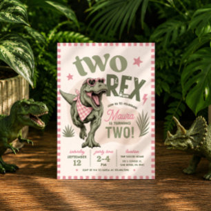 Pink Two Rex 2nd Birthday Invitation