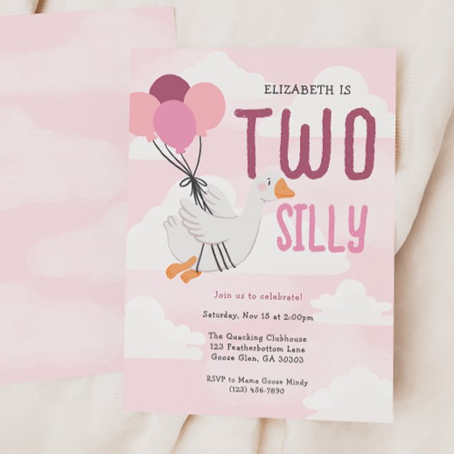 Pink Two Silly Goose 2nd Birthday Invitation (Creator Uploaded)