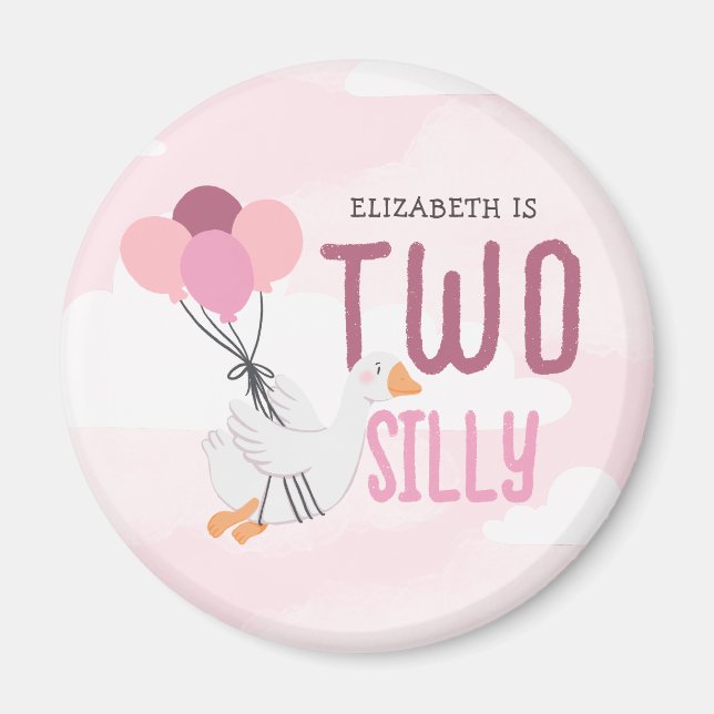 Pink Two Silly Goose 2nd Birthday Party Favour Magnet (Front)