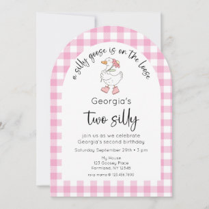 Pink Two Silly Goose 2nd Birthday Photo Invitation