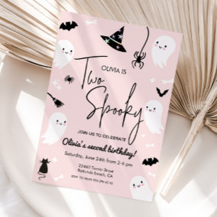 Pink TWO SPOOKY 2nd birthday  halloween birthday Invitation