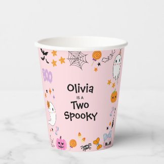 Pink Two Spooky Cute Ghost Halloween 2nd Birthday Paper Cups