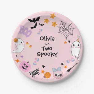 Pink Two Spooky Cute Ghost Halloween 2nd Birthday Paper Plate