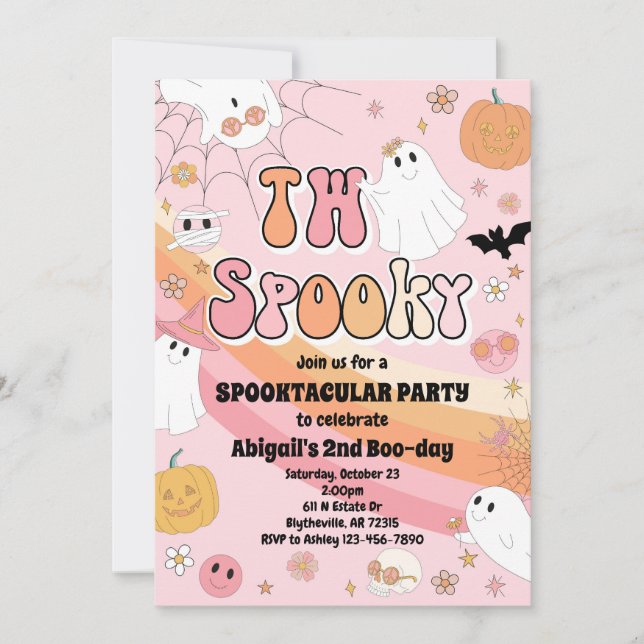 Pink Two Spooky Halloween Party Invitation (Front)