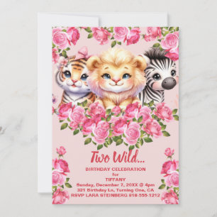 Pink Two Wild 2 Years Old Girl's Birthday Party Invitation