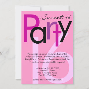 Pink Type Sweet 16 Birthday Party Invitation