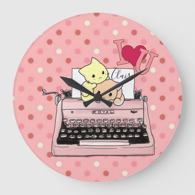 Pink Typewriter Cats  Clock (Front)