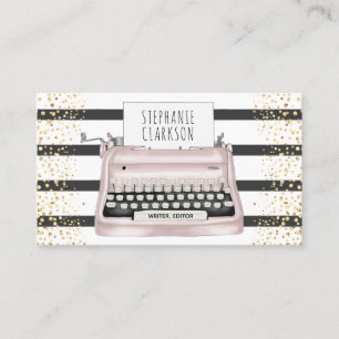 Pink Typewriter Stripes Gold Glitter Writer Editor Business Card