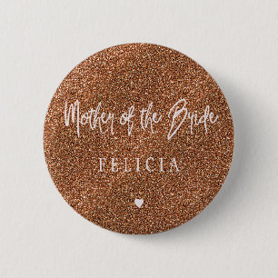 Pink typography copper glitter mother of the bride 6 cm round badge