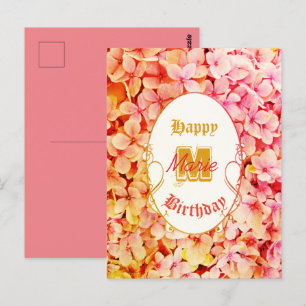 Pink Typography Elegant Vintage Botanical Birthday Postcard