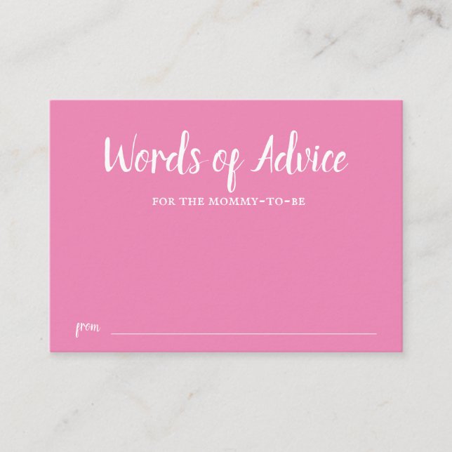 Pink Typography Girl Baby Shower Advice Enclosure Card (Front)