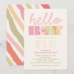 Pink Typography Girl Sip & See Hello Baby Shower Invitation