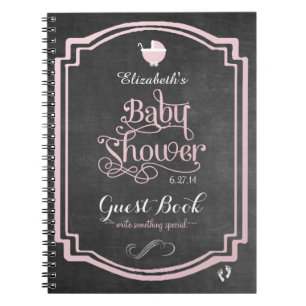 Pink Typography Girls Baby Shower Guestbook Notebook