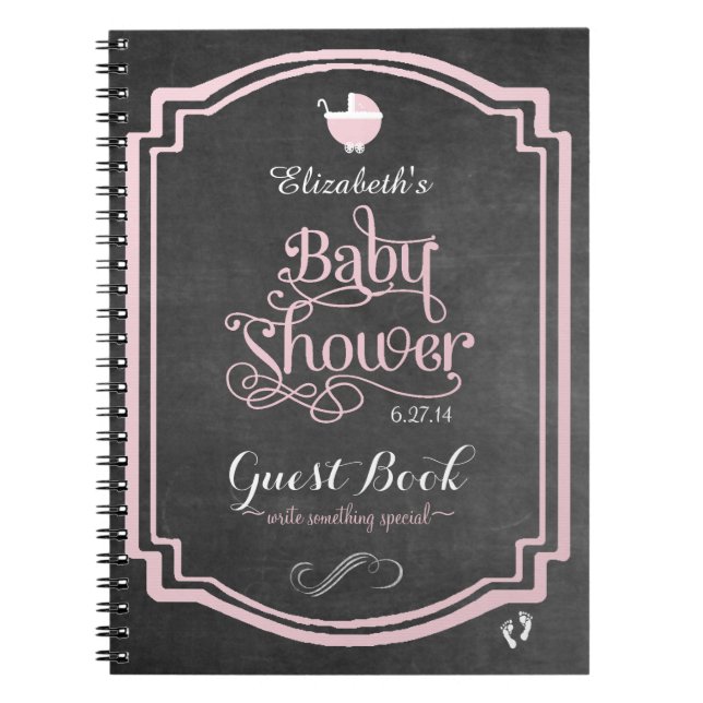 Pink Typography Girls Baby Shower Guestbook Notebook (Front)