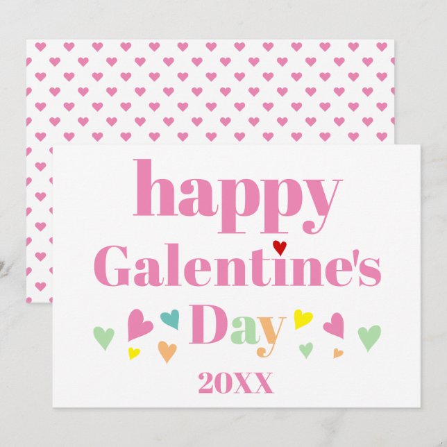 Pink typography Happy Galentines Day Holiday Card (Front/Back)