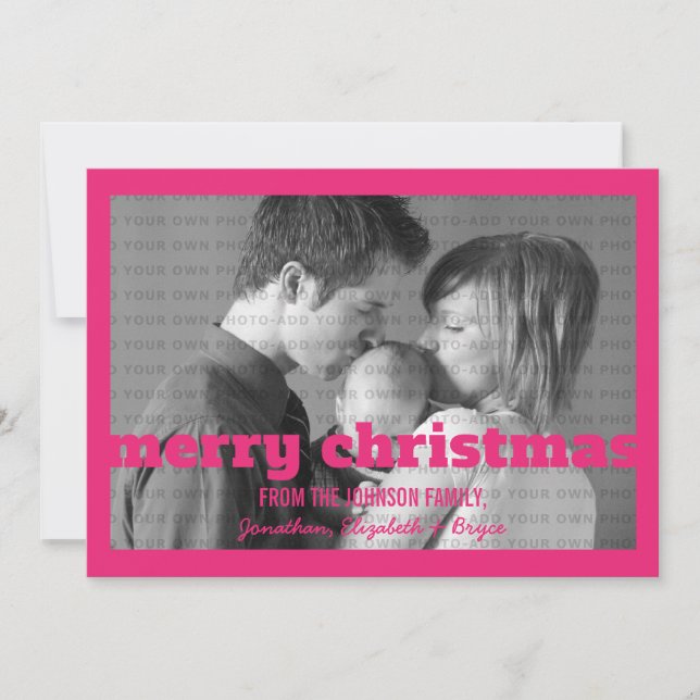 Pink Typography Merry Christmas Flat Photo Card (Front)