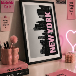 Pink Typography NYC Wall Art Minimalist Cityscape