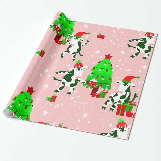 pink ugly christmas tree cow wrapping paper (Unrolled)