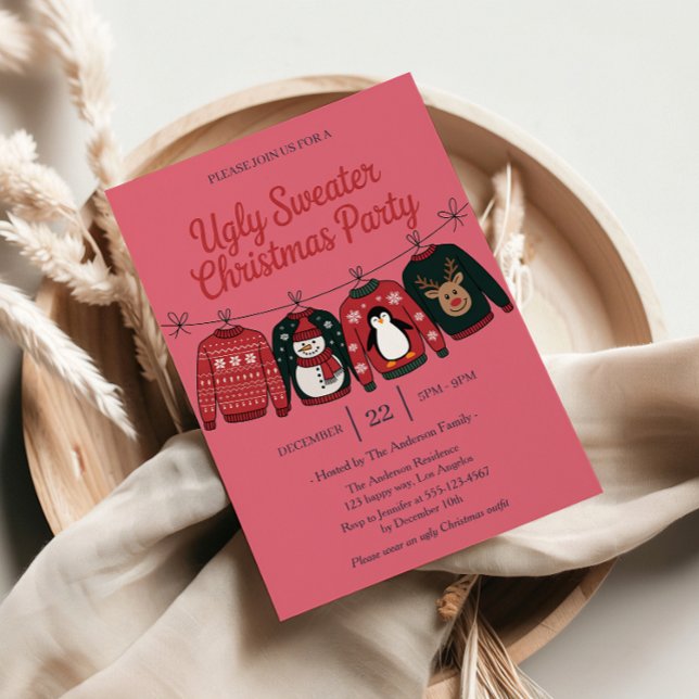 Pink Ugly Sweater Holiday Party | Fun Christmas Invitation (Creator Uploaded)