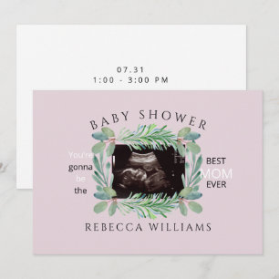 Pink Ultrasound Photo Best Mum Ever Foliage  Invitation