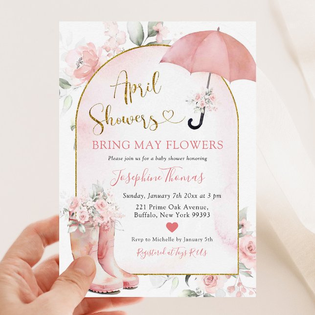 Pink Umbrella April Showers Bring May Flowers Invitation (Creator Uploaded)