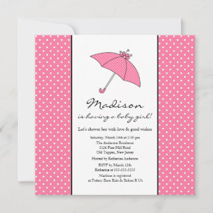 Pink Umbrella Baby Girl Baby Shower Invitation