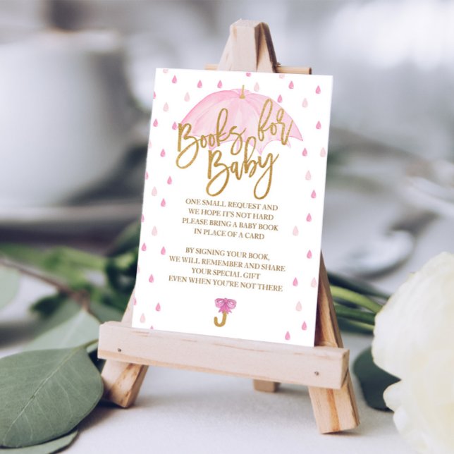 Pink Umbrella Baby Shower Books for Baby card (Creator Uploaded)