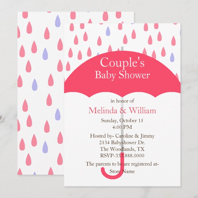 Pink Umbrella Baby Shower Invitation (Front/Back)