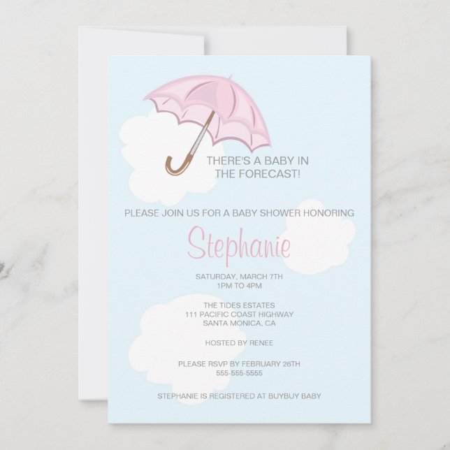 Pink Umbrella Baby Shower Invitation (Front)