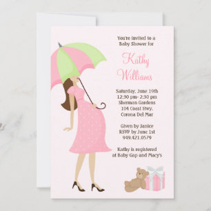 Pink Umbrella Baby Shower Invitation
