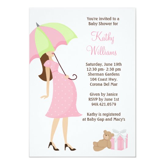 Pink Umbrella Baby Shower Invitation