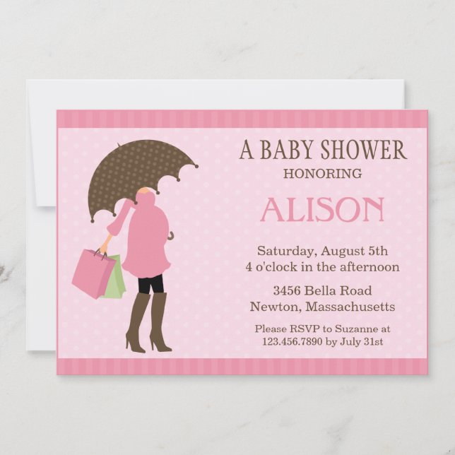Pink Umbrella Baby Shower Invite (Front)