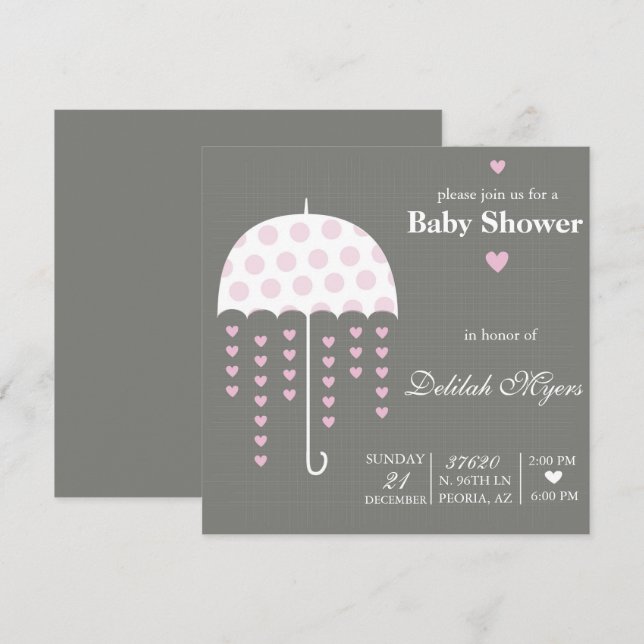 Pink Umbrella Baby Shower Invite (Front/Back)