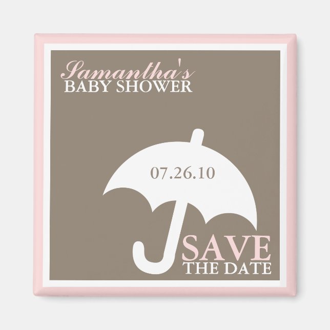 Pink Umbrella Baby Shower Magnet (Front)