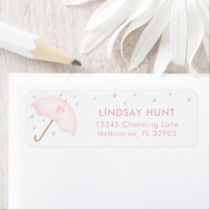 Pink Umbrella Baby Shower Return Address Label