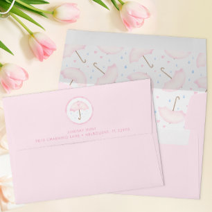 Pink Umbrella Baby Sprinkle Envelope with Liner