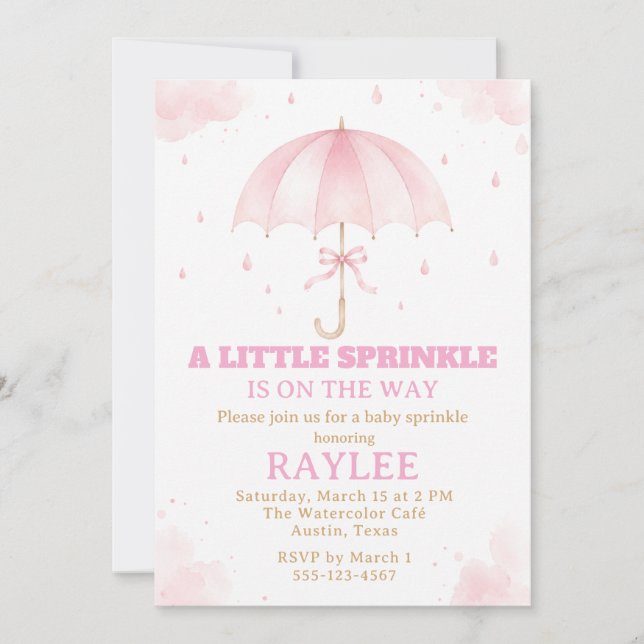 Pink Umbrella Baby Sprinkle Invitation (Front)