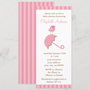 Pink Umbrella Bird Girl Baby Shower Invitation