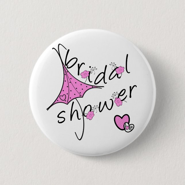 Pink Umbrella Bridal Shower 6 Cm Round Badge (Front)