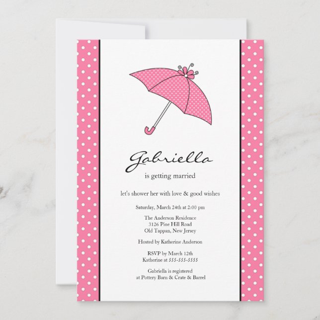 Pink Umbrella Bridal Shower Invitation (Front)