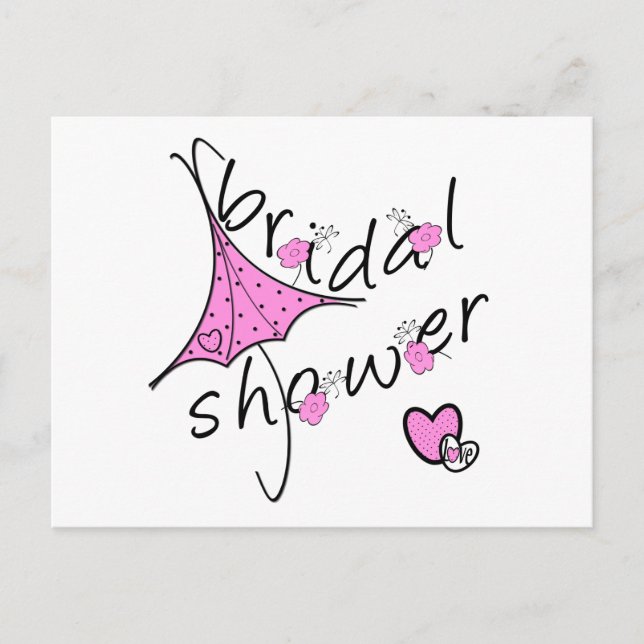 Pink Umbrella Bridal Shower Invitation Postcard (Front)