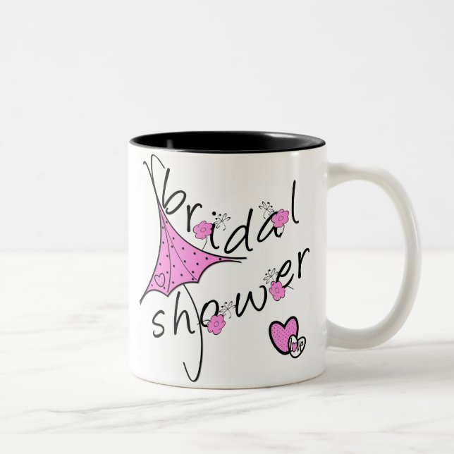 Pink Umbrella Bridal Shower Two-Tone Coffee Mug (Right)