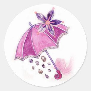 Pink Umbrella Classic Round Sticker