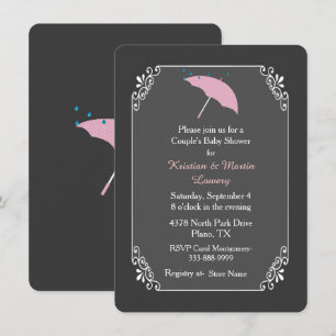 Pink Umbrella Couple's Baby Shower Invitation