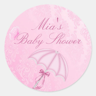 Pink Umbrella Design Baby Shower Sticker