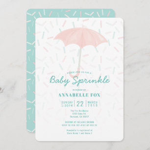 Pink Umbrella Mint Baby Sprinkle Shower Invitation