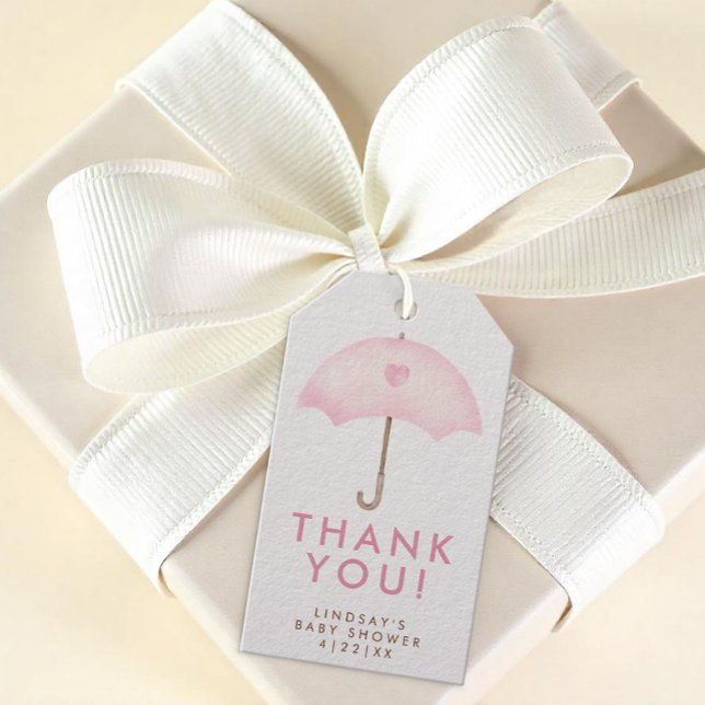 Pink Umbrella Sprinkle Baby Shower Favour Tag (Thank you Gift Tag - Girl Baby Shower)