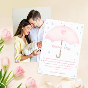Pink Umbrella Sprinkle Baby Shower Thank You Card