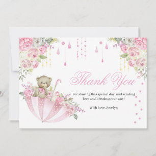 Pink Umbrella Teddy Bear Baby Sprinkle Thank You C Card