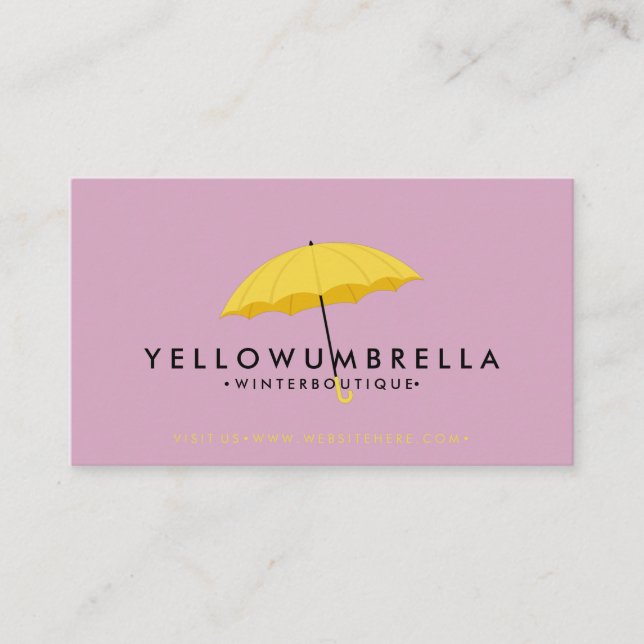Pink Umbrella yellow Business Card (Front)